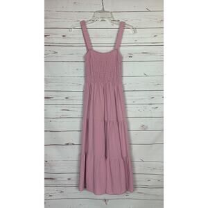 Blu Pepper Dusty Pink Smocked Tiered Midi Dress